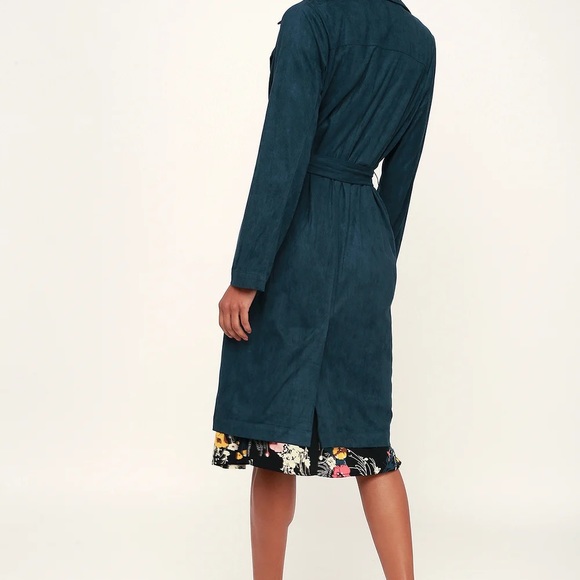 Lulus Marika Dark Teal Suede Trench Coat - Picture 2 of 7